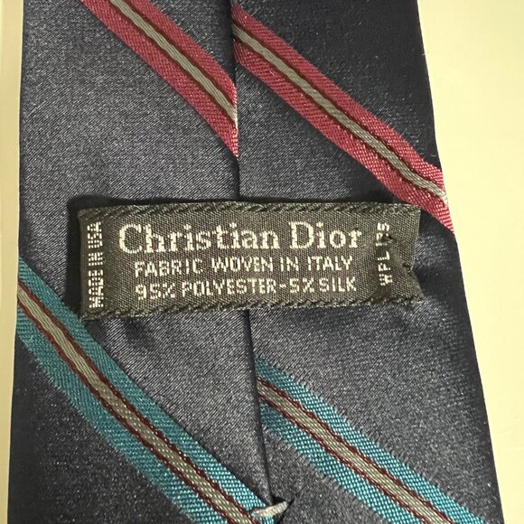 Christian Dior Men's Blue Striped Silk Blend Necktie - Picture 3 of 9